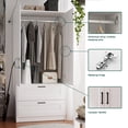 thumbnail image 4 of Wood White Wardrobe Closet with 2 Doors and 2 Drawers，Bedroom Freestanding Armoire Storage Cabinet with Shelves，Wooden Wardrobe Combination for Hanging Clothes, 4 of 6