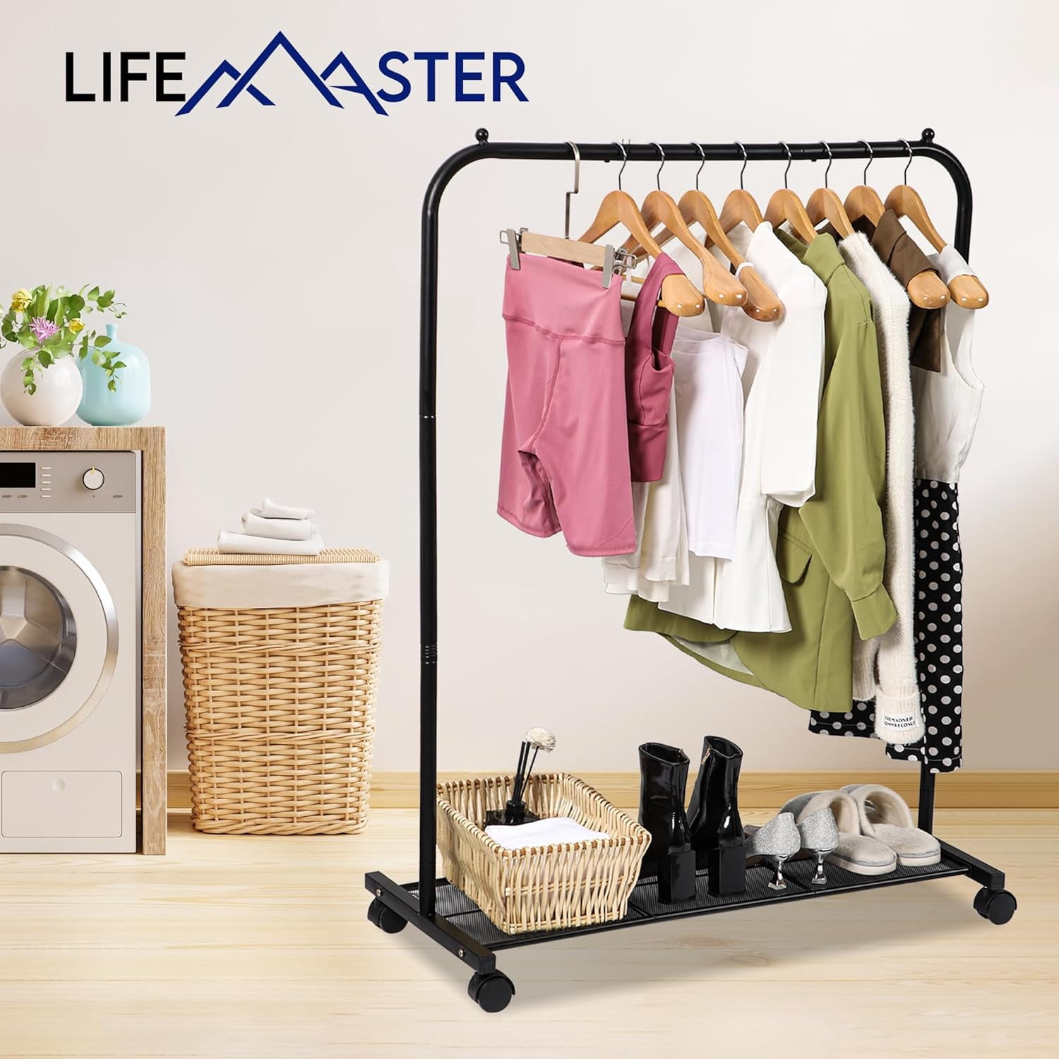 Lifemaster Metal Clothes Rack, Pack of 2 – Rolling Garment Racks with Wheels, Easy Assembly & Ample Hanging Storage – Black