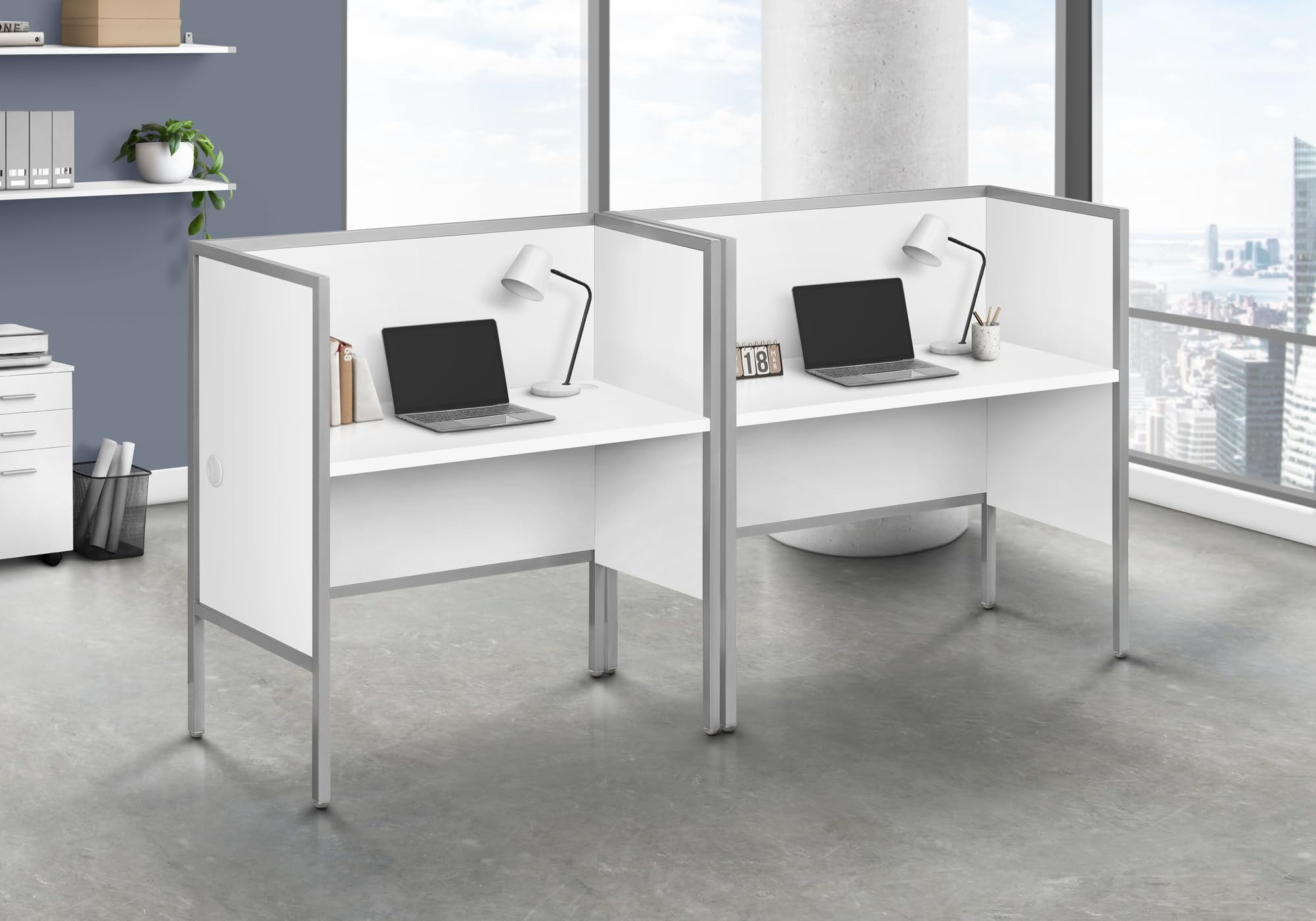 Office Cubicle - 48"L - Desk Commercial Grade - White Laminate - Silver Metal