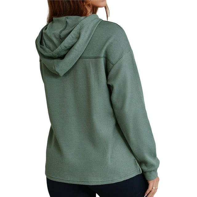 Sudadera con Capucha para Mujer, Informal, de Punto Gofre, de Larga, con Cordón Ajustable, Ligera, con Capucha Verde XL