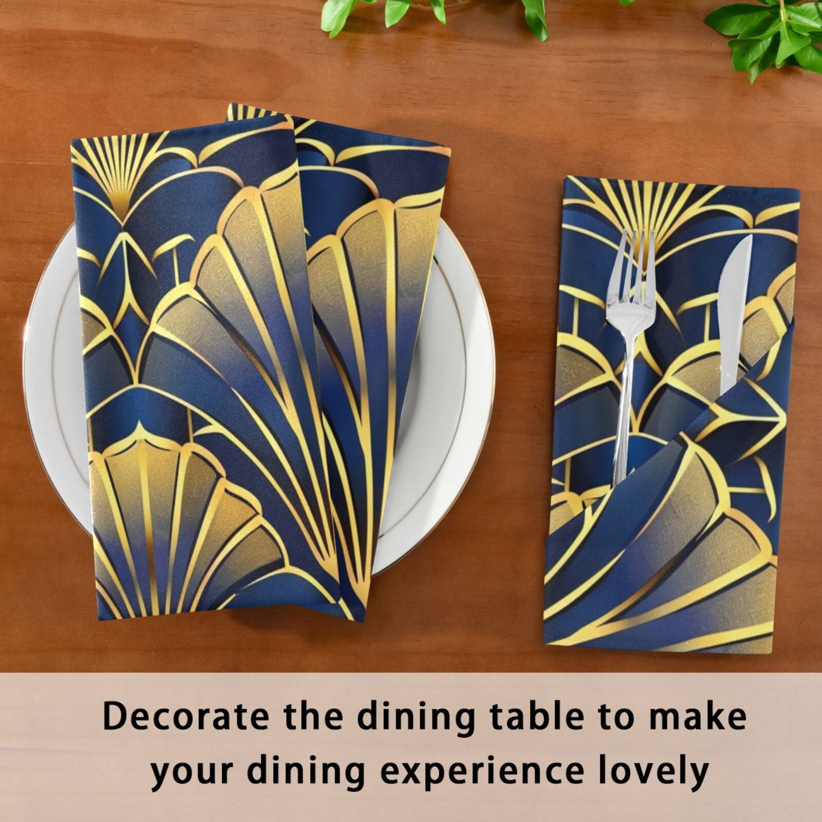 JSTEL Abstract Gold Fan Cloth Napkins Set of 6, 20x20 Inch Washable and Reusable Napkin for Decoupage Dinner Party Everyday Use