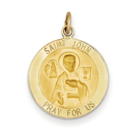 14k Yellow Gold Engravable Saint John Medal Pendant.