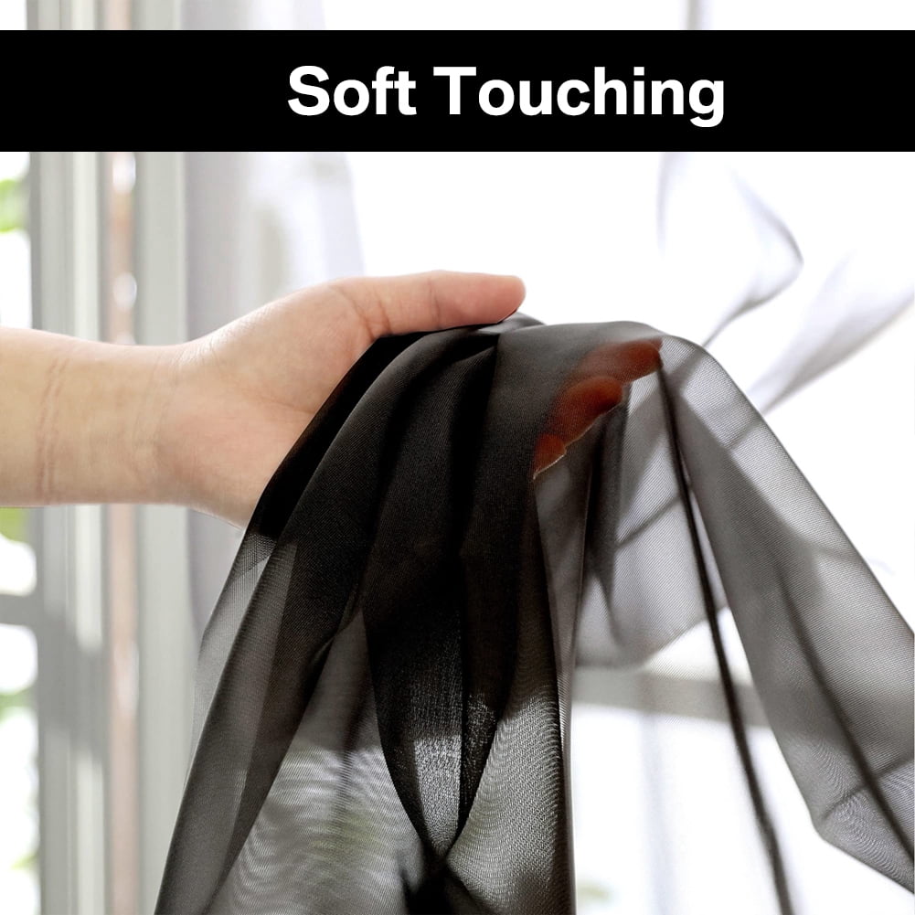 Window Sheer Curtains Black Curtains Clear Curtains Basic Rod Pocket Panel for Kitchen Bedroom Children Living Room Yard(55" X 95", Black)