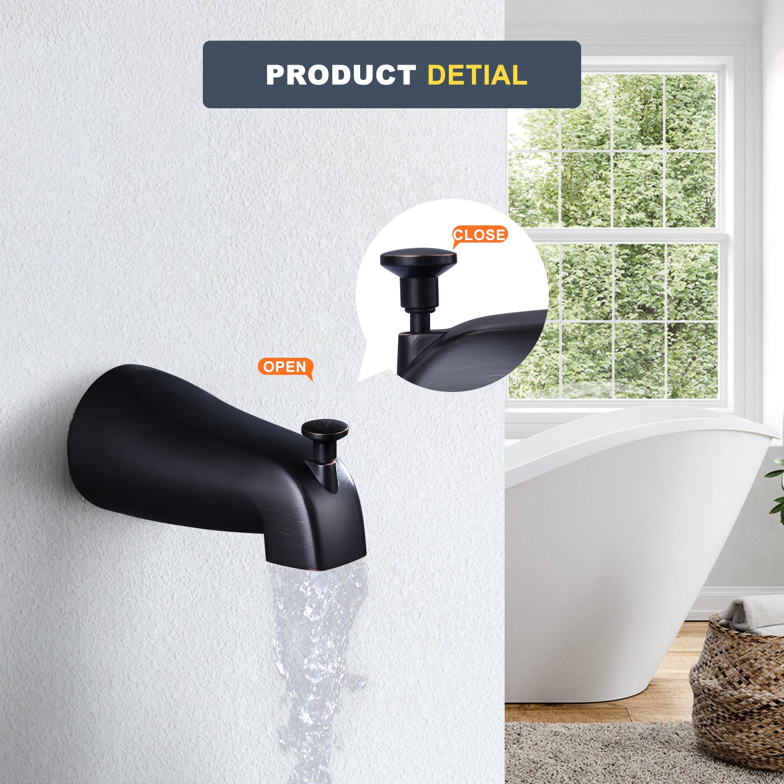Wowow Tub Shower Faucet Set (Valve Included) with 6-Inch Rain Shower Head and Tub Spout, Oil Rubbed Bronze