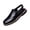 Black, variant on Men's Faux Leather Close-Toe Sandals with Adjustable Ankle Strap Breathable Lightweight Summer Arch Support Slip-On Flats Casual Dress Beach Walking Office Formal Work Shoes, White, 7.5