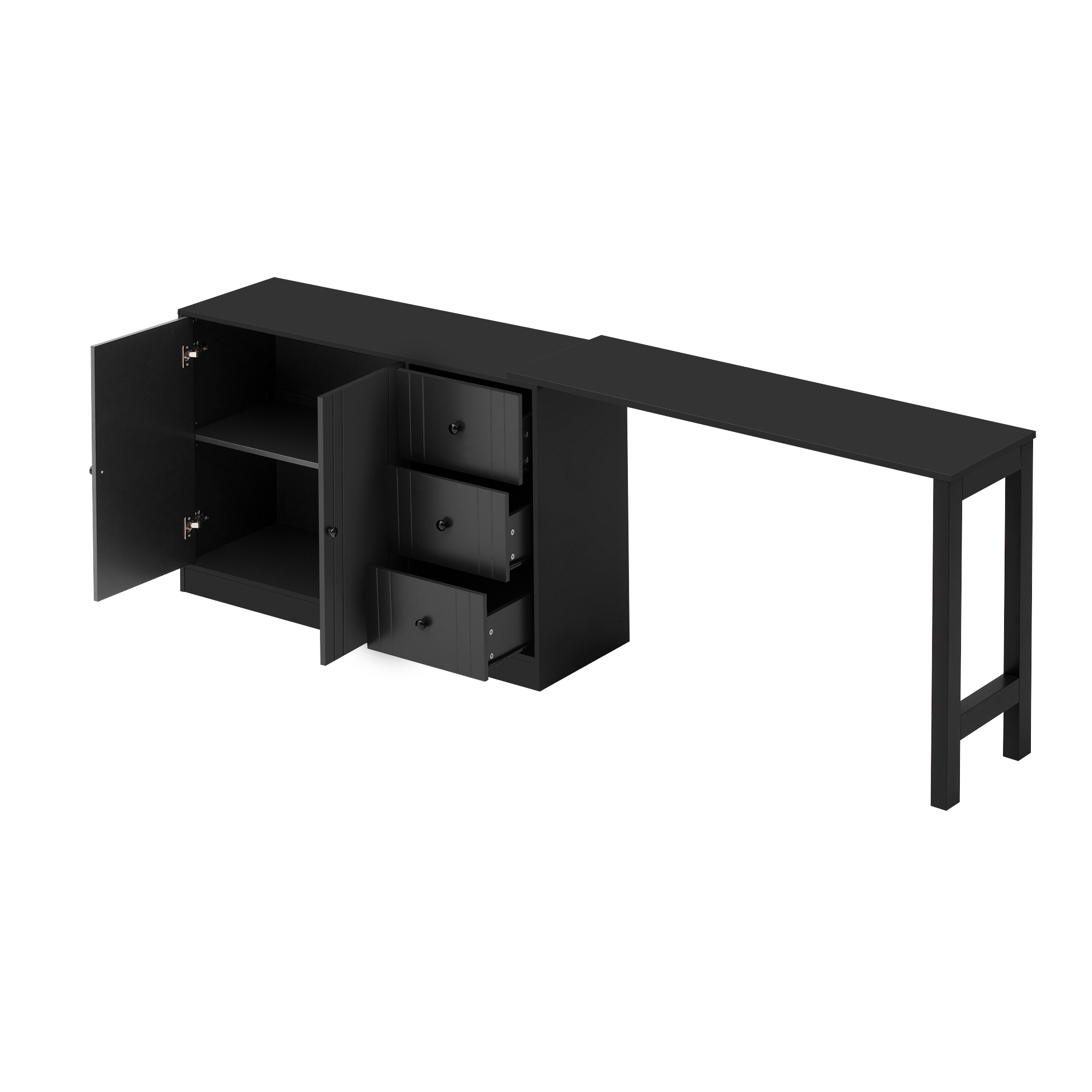 Euroco 89.7" Sideboard with Extendable Table, Multifunctional Buffet Storage Cabinet with 2 Doors and 3 Drawers Coffee Bar Station for Living Room,Study,Kitchen, Black