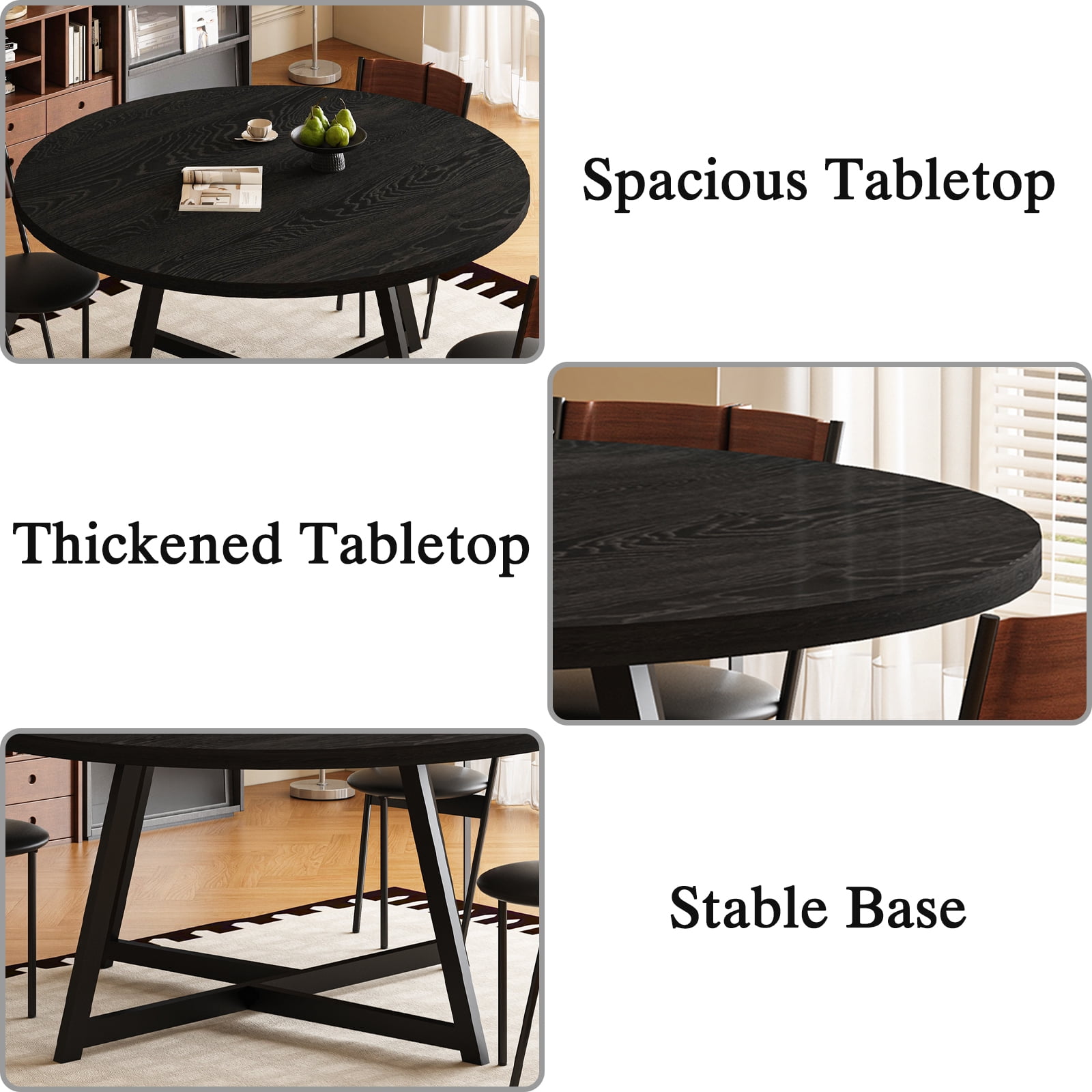 JassmiPkwy Round Dining Table for 4-8 People,Kitchen Dining Room Circle Dinner Pedestal Table,Space Saving Wood Kitchen & Dining Room Furniture (Black, 59In)
