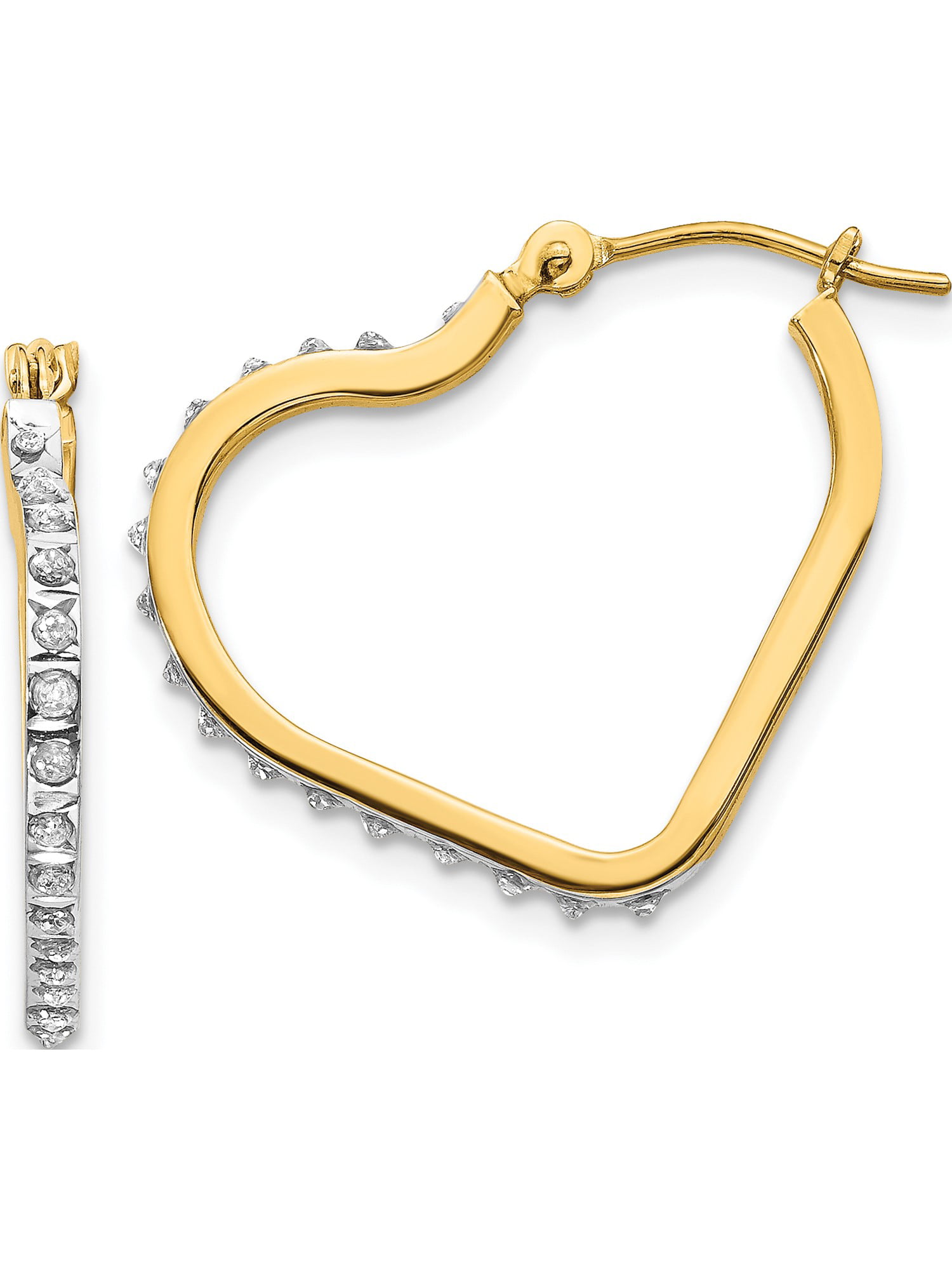 14K Yellow Gold Diamond Fascination Heart Hinged Hoop Earrings