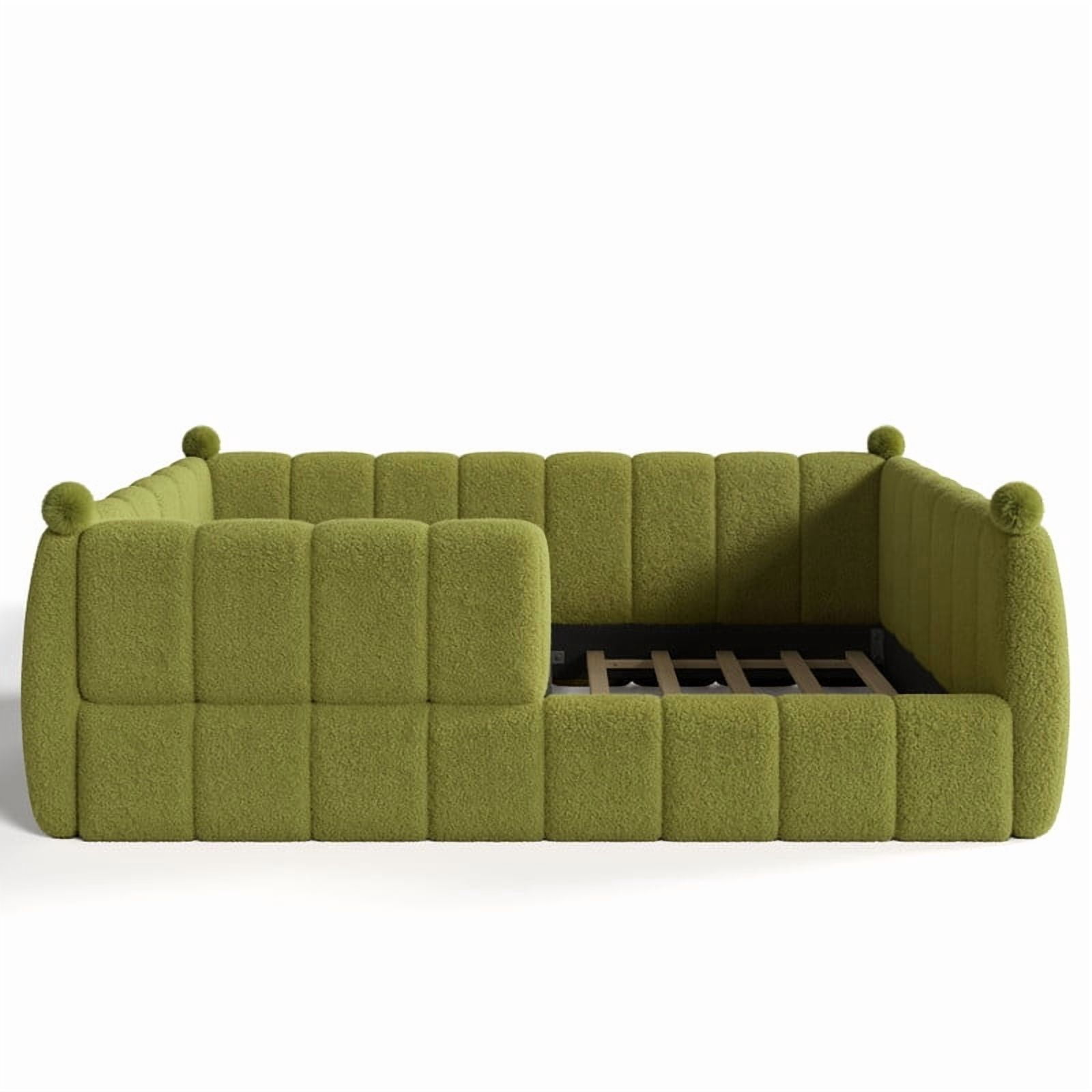 Howcool Montessori Upholstered Floor Bed,Queen Size Low Toddler Bed with Full Surround Safety Rails, Green