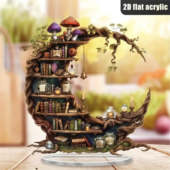Eid Decorations for Home Moon Bookshelf Desktop Decoration Acrylic Ramadan Decorations 7X8 Inch 2D Flat Acrylic Desktop Home Living Room Decoration Ornament