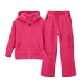 thumbnail image 4 of Glisme Girls Outfit Set Solid Color Zip Long Sleeve Hooded Tops With Pocket Pants Outfit Comfortable Girls Set Size 7-8 Years Pink, 4 of 5