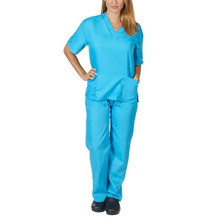 

MAWCLOS Women s V-Neck Scrub Bundle Short Sleeve Uniform Sets Nurse Uniform Suit Solid Color Pocket Work Nursing Medical Clothing Suit