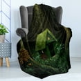 thumbnail image 4 of Fantasy Soft Flannel Fleece Throw Blanket, Surreal Little Forest House in Moss Enchanted Woodland Elves Design, Cozy Plush for Indoor and Outdoor Use, 50" x 60", Hunter Green Army Green, by Ambesonne, 4 of 5