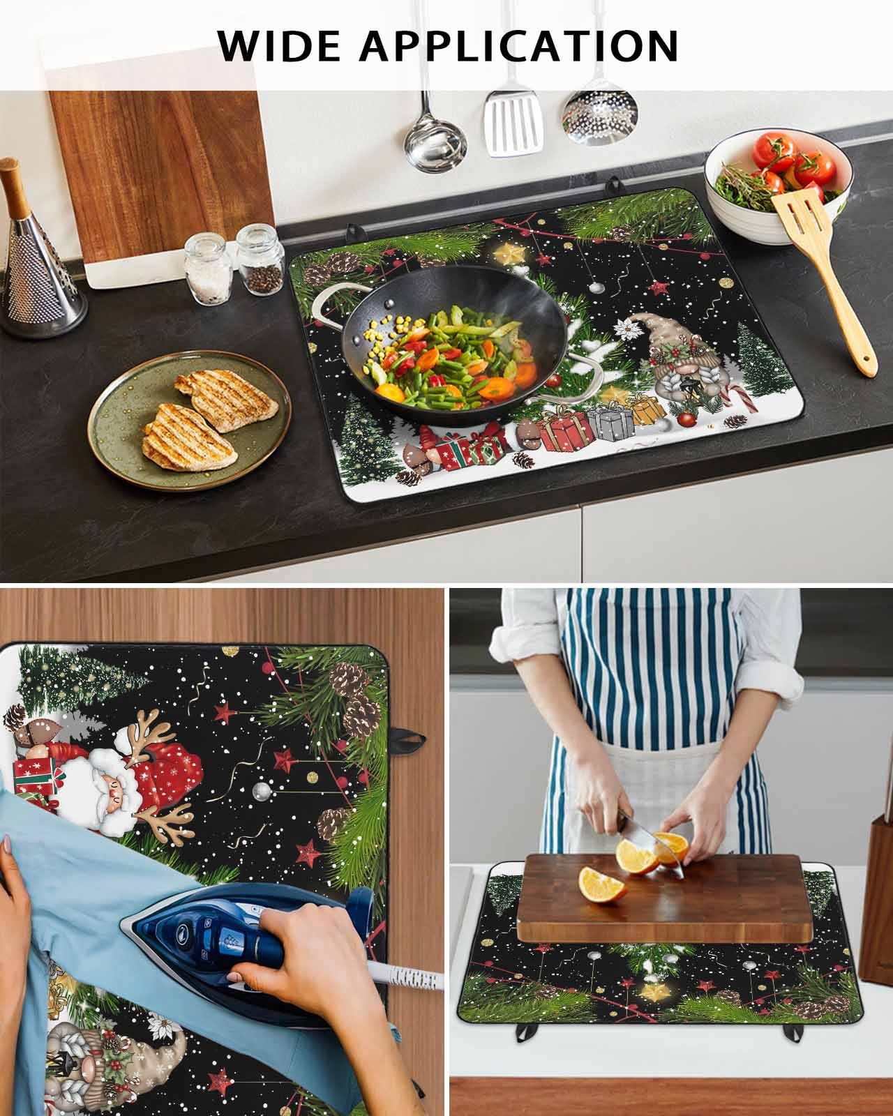 Large Induction Cooktop Protector Mat Black Christmas Stove Top Covers for Electric Stove, Gnomes Xmas Tree Snowflake Winter Gifts Decorative Stove Burner Cover Mats, Glass Top Stove Cover