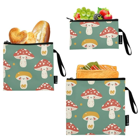 Dailycode Reusable Ziploc Bags Leakproof Sandwich Snack Freezer Bags Cartoon Mushroom 3 pack