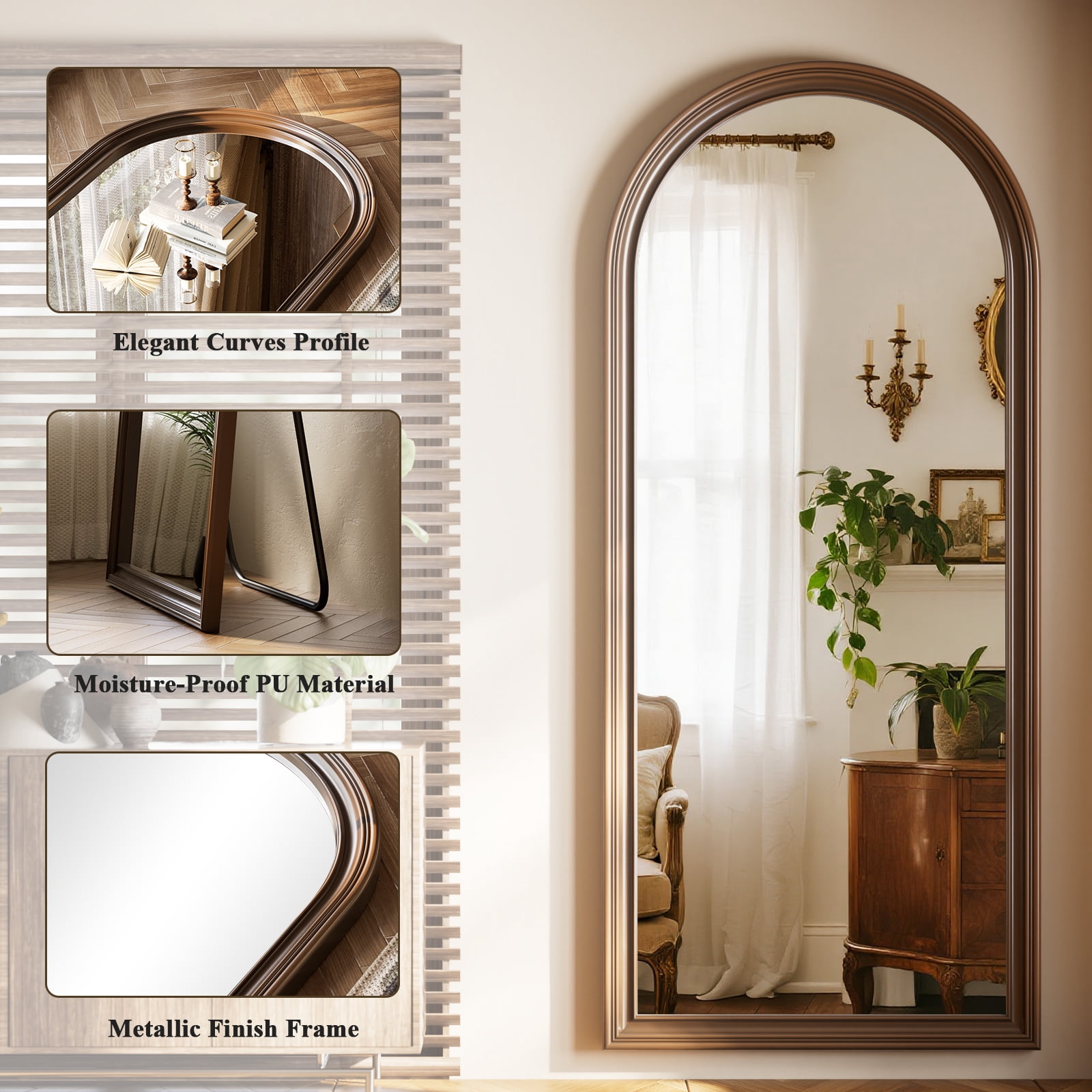 AUROMIR 71"x32" Arched Full Length Mirror Floor Mirror Vintage Decor Mirror, Antique Bronze