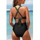 thumbnail image 2 of Traje de baño de una pieza para mujer con cuello en V y bloques de color JM, 2 of 5