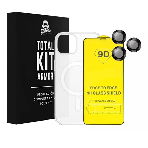Kit Funda + Mica Pantalla + Aros Cámara Para iPhone Magsafe Para Iphone 15 / Negro