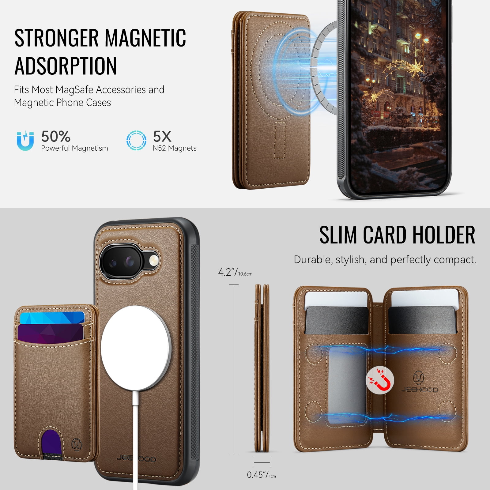 For Google Pixel 10A Phone Case,2-in-1 Magnetic Removable Flip Card Holder,Compatible With Mag-Safe,Anti-Scratch PU Leather,With Card Slots,Kickstand,Shockproof Durable Phone Case,Brown