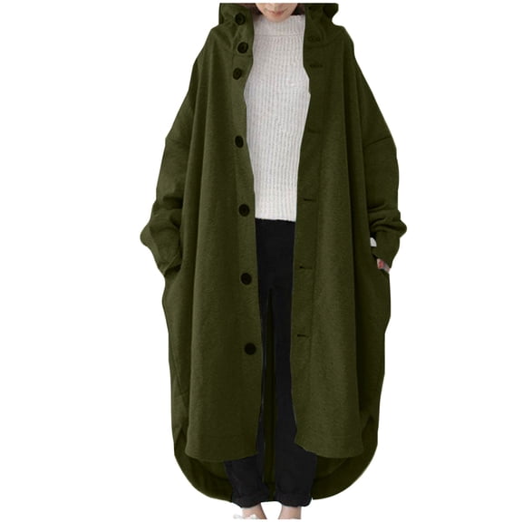 Hooded Jacket Women Solid Color Button Long Sleeve Hooded Loose Long Sweatshirt Jacket With Pockets For Casual Layered Warmth Jackets For Women