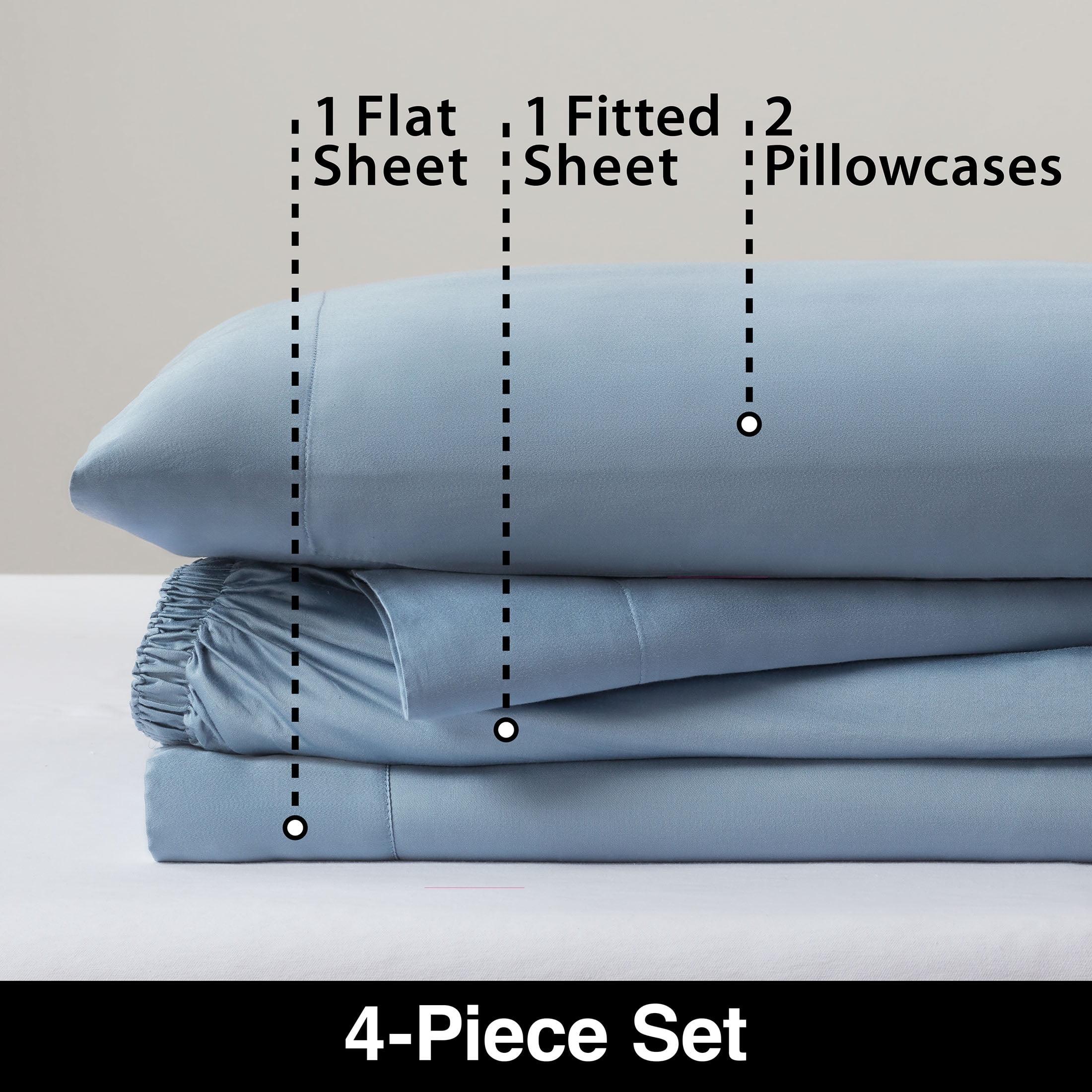 Allswell Soft & Silky 4-Piece Blue Illusion Rayon Derived from Bamboo Sateen Bed Sheet Set, Full