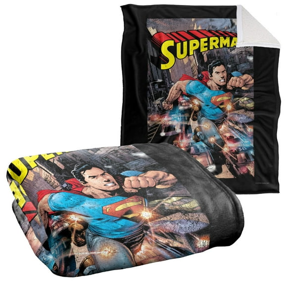 Superman Blanket, 50"x60", Action One Silky Touch Sherpa Back Super Soft Throw Blanket