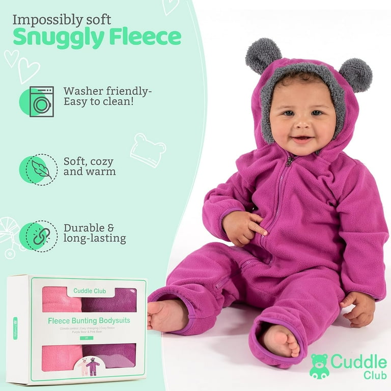 PURPLE HOODED FLEECE ONE-PIECE, BABY PURPLE HOODED FLEECE ONE-PIECE, BABY