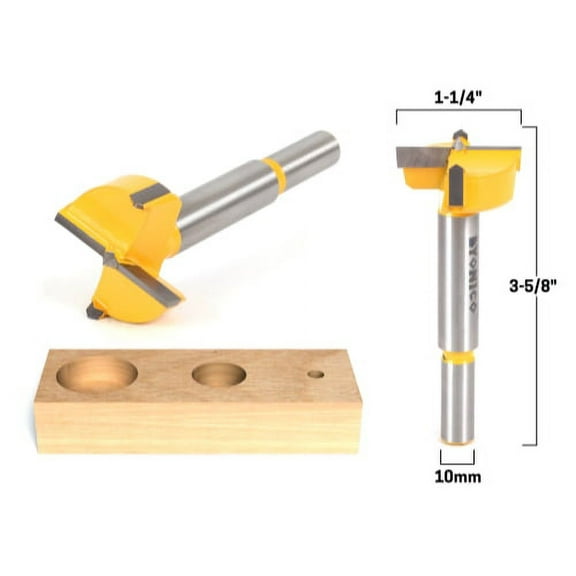 1-1/4" Diameter Carbide Forstner Drill Bit - 10mm Shank - Yonico 43034C