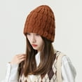 thumbnail image 3 of Dyfzdhu Women Warm Solid Twist Knit Crochet Pile Hat Pullover Cap Brown, 3 of 7