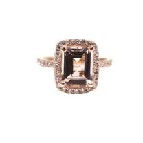 HeartsAndYou 4ct Emerald Cut Natural Peach Morganite Moissanite Halo Ring 14k SOLID Rose Gold