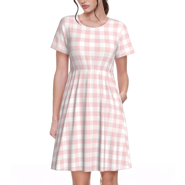 Disketp Checkboard para Vestido de Manga Corta para Mujeres, Vestidos de Verano para Mujeres, Casual y Holgado para la Playa