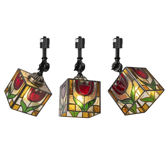 KAYYELAMP 3-Pack Track Mount Ceiling Light J-Type Adjustable Angle Tiffany-Style Rose Pattern Square Shade E26 Vintage Track Head Lighting for Loft Wall Painting Hallway(No Bulb, Track)