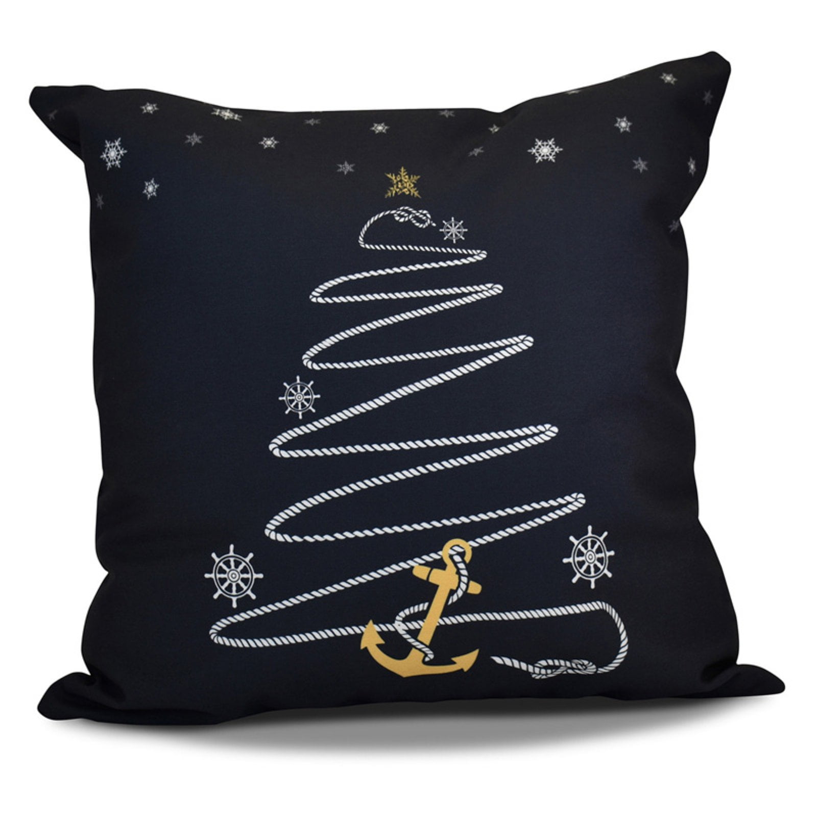 E by Design Coastal Christmas Holiday Anchor Print Outdoor Pillow