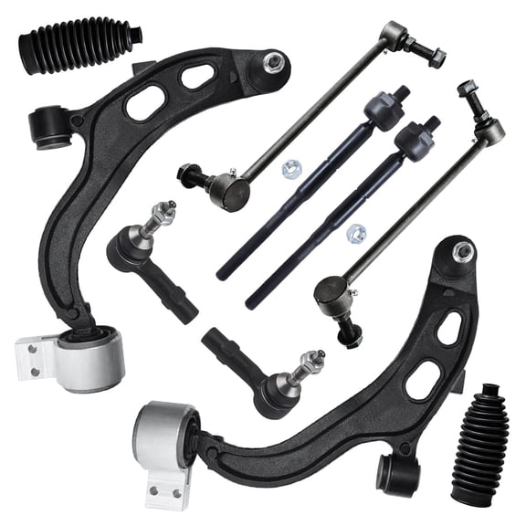 Detroit Axle - 10pc Front End Suspension Kit for 2013-2015 Ford Flex Taurus Lincoln MKT, 2013 MKS, 2 Lower Control Arm w/Ball Joints 4 Tie Rods 2 Sway Bars 2 Boots Replacement