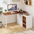 thumbnail image 3 of Costway 54.5” L-Shaped Computer Desk with File Cabinet, 3 Drawers & Charging Station Brown & White, 3 of 10