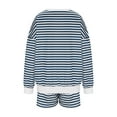 thumbnail image 6 of Bovxnpu Summer Casual Outfits For Women, Oversized Lounge Sets 2 Piece Outfits Sweatsuit, Casual Striped Suit Long-sleeved V-neck Loose Top Sports Shorts Suit S, 6 of 8