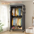 thumbnail image 3 of Exenoray Covered Garment Rack with Wheels, Portable Wardrobe Closet with 2 Hanging Rods & 2 Wire Shelves, Rolling Clothing Rack Organizer for Bedroom, 3 of 9