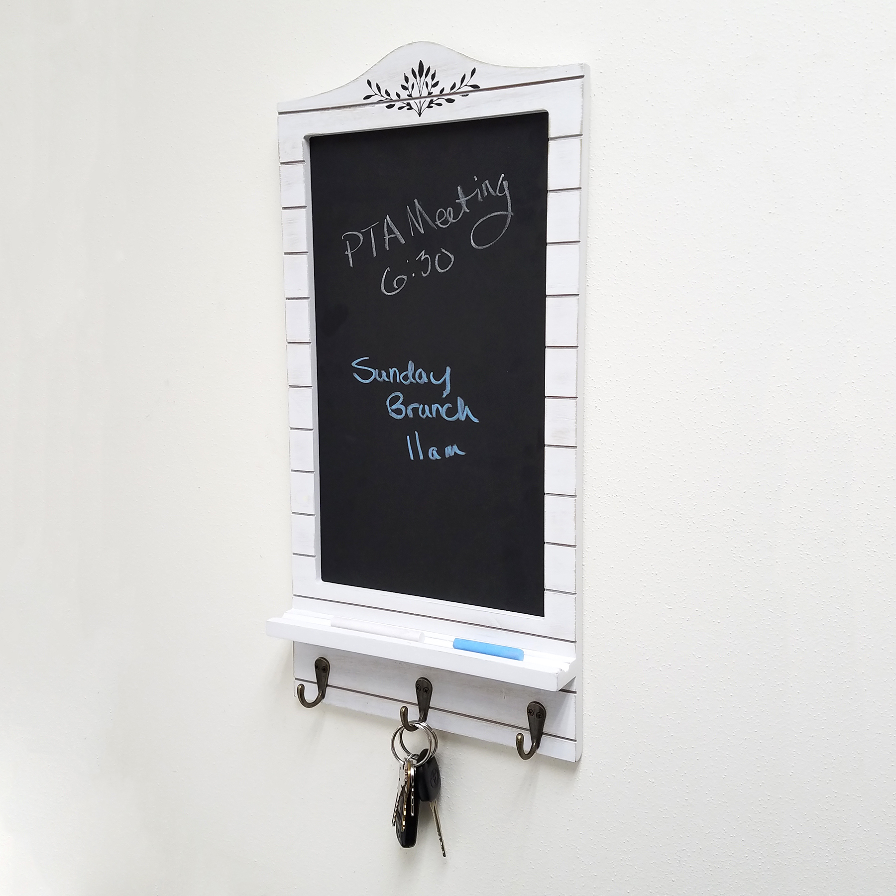 White Chalkboard with Ledge and Three Hooks, Distressed White - image 5 of 6