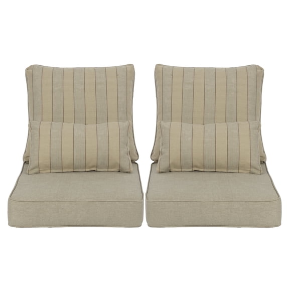 Aoodor 22"x24" Khaki Stripe Patio Chair Cushions Set, Memory Foam Outdoor Seat Cushions (Set of 2 Seats, 2 Backs, 2 Lumbar Pillows)