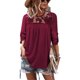 thumbnail image 1 of Jersey de mujer Top empalme de encaje plisado manga 3/4 cuello redondo blusa transpirable para mujer dama vino rojo XL, 1 of 6