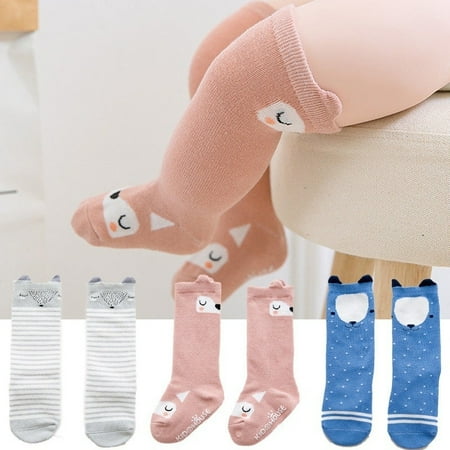 

Cute Cotton Baby Socks with Ears Anti-Slip Infant Knee High Socks Newborn Fit For 0-4T