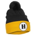 thumbnail image 2 of Daxton A to Z Initial Letter Cuffed PomPom Hat Beanie Warm Knit Skull Cap (Black Gold, Letter H), 2 of 3