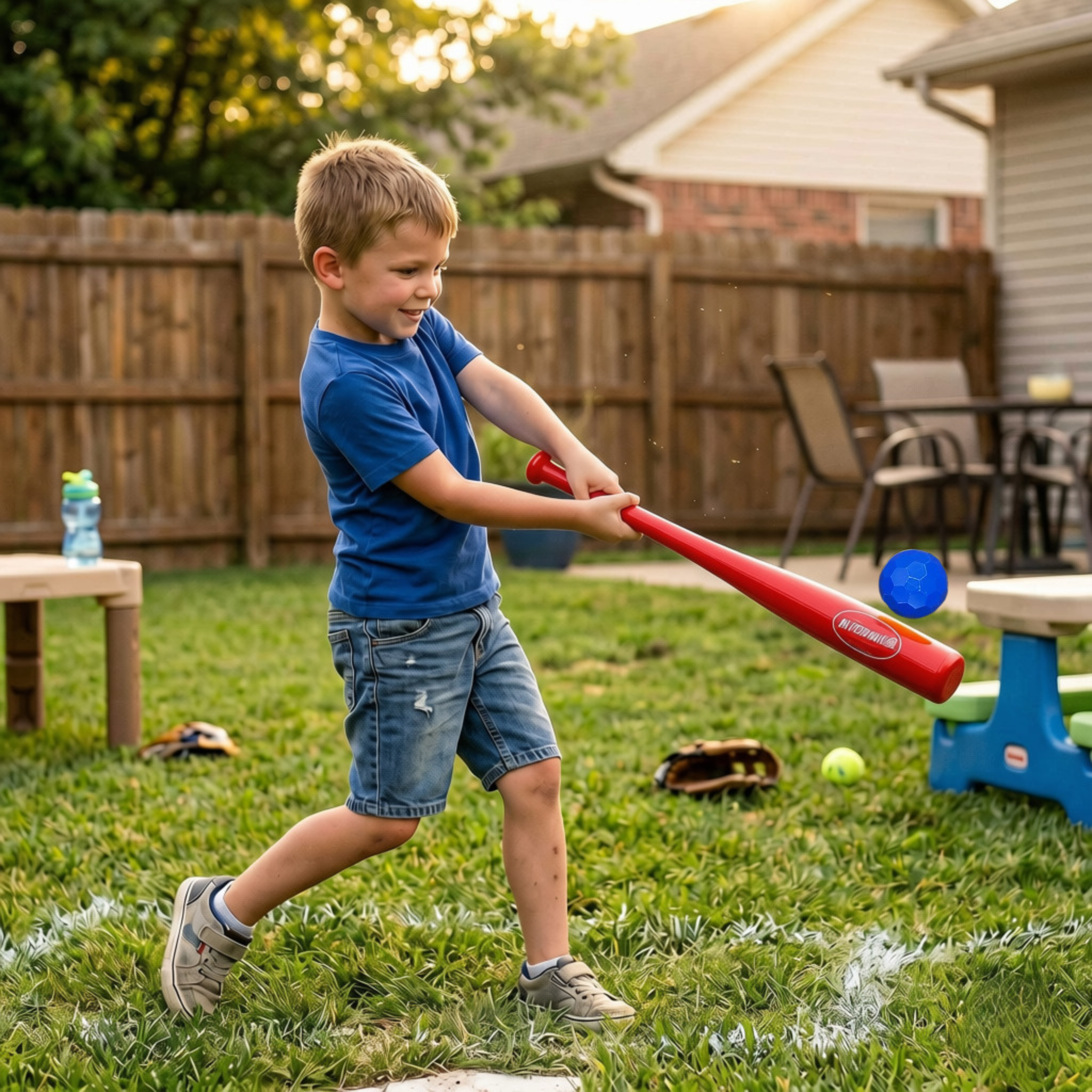 Blitzball Kids’ Red Plastic Bat & 2 Blue Balls Outdoor Baseball Play Set