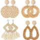 thumbnail image 1 of 4 pares de aretes de ratán, aretes bohemios tejidos con borlas geométricas livianas, aretes colgantes de aro trenzado de mimbre de paja hechos a mano para mujeres y niñas (st, 1 of 5
