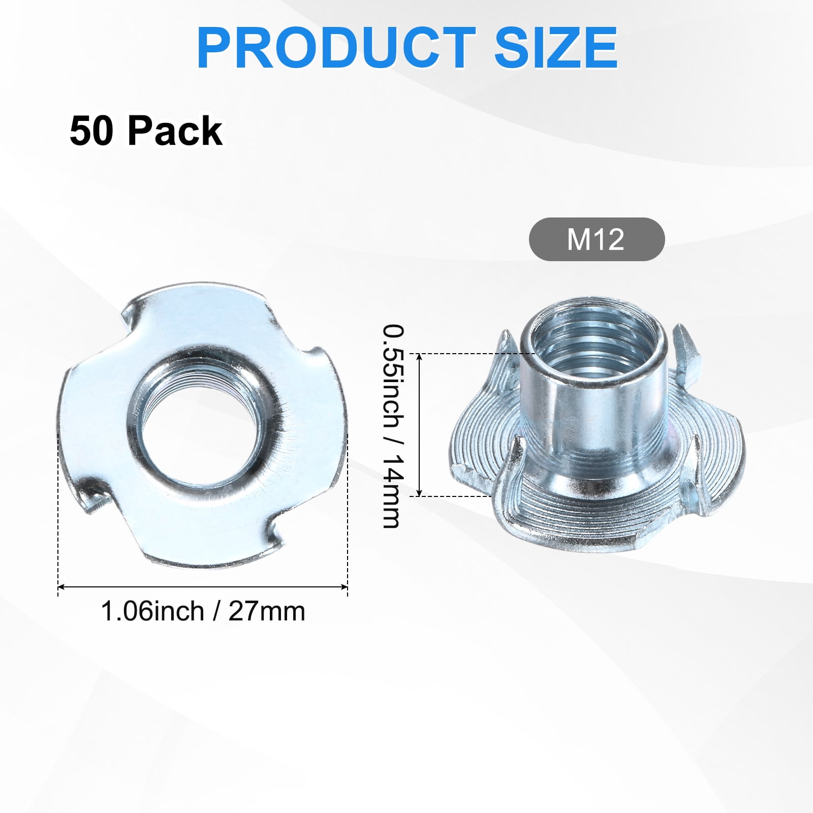Uxcell 50-Pack M12x14mm T-nut, Carbon Steel4-Pronged Tee Nut Threaded Insert Corrosion Resistant Fasteners