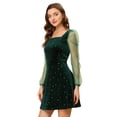 thumbnail image 1 of Minivestido Corto de malla Transparente Allegra K con cuello Cuadrado Verde oscuro L, 1 of 5