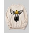 thumbnail image 3 of Women's Long Sleeve Moose Graphic Pullover, Casual Drop Shoulder Sweatshirt With Round Neck For Winter Fashion, 3 of 5