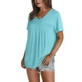 thumbnail image 4 of ABATAB Womens Tops V Neck Short Sleeve Pleated T Shirts Fashion Summer Solid Color Tees Casual Tunic Blouse, 4 of 7