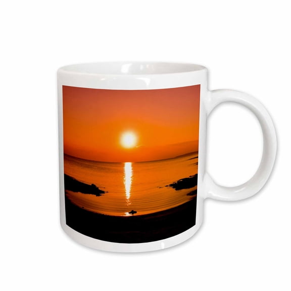 3drose, Romantic Sunset at the Beach Black and Orange Colors, 15oz Mug