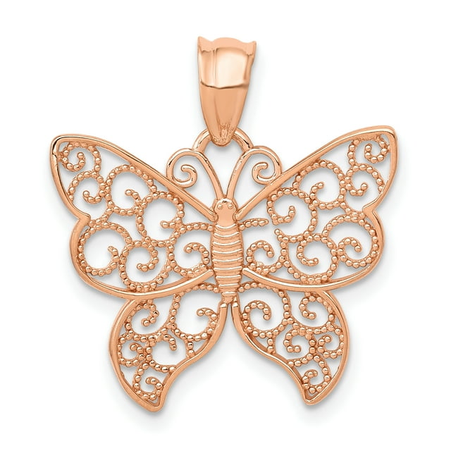 Pendentif Papillon en Filigrane Poli Or Rose 14K